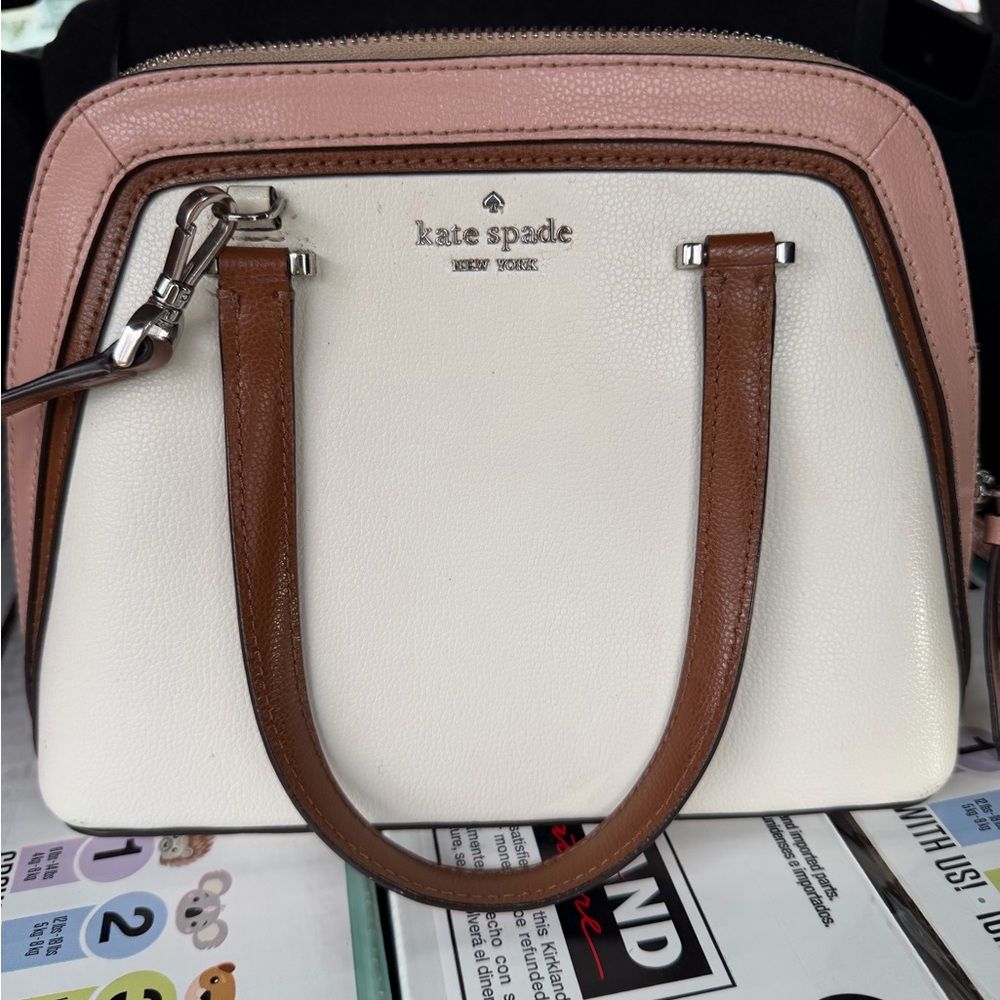 kate spade Pink, White & Brown Leather Colorblock Satchel